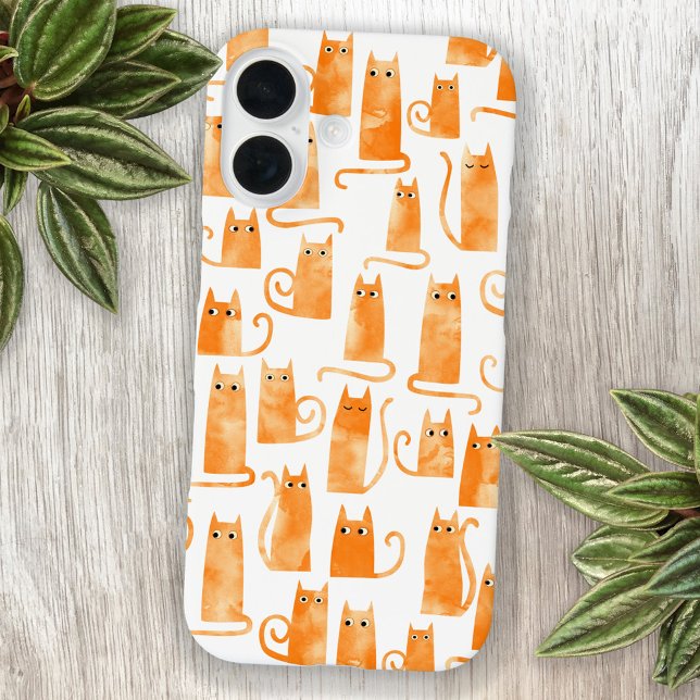 Funda iPhone 16 Gato de Naranja divertido (Fun and quirky watercolor orange ginger cat pattern iphone case)