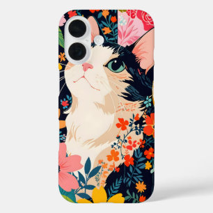 Funda iPhone 16 Gato de parches florales