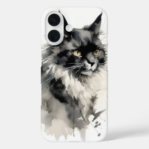 Funda iPhone 16 Gato de pintura de tinta natural