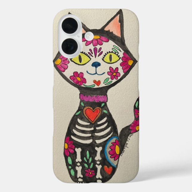 Funda iPhone 16 Gato del Día de Los Muertos (Reverso )