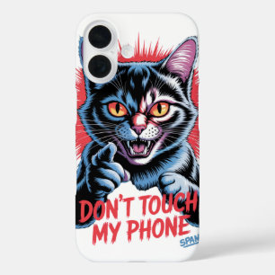 Funda iPhone 16 Gato enojado "No toques mi teléfono"