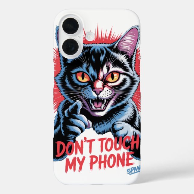 Funda iPhone 16 Gato enojado "No toques mi teléfono" (Reverso )