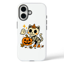 Gato esqueleto lindo con calabaza 