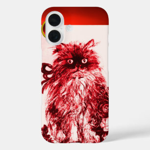 Funda iPhone 16 GATO KITTY - KITTEN CON Monograma ROJO Gem