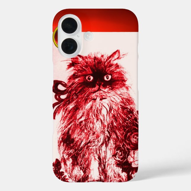 Funda iPhone 16 GATO KITTY - KITTEN CON Monograma ROJO Gem (Reverso )