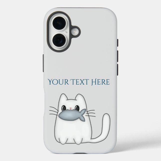 Funda iPhone 16 Gato lindo con pescado de premio (Reverso )