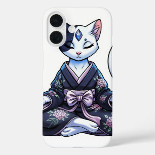 Funda iPhone 16 Gato Místico Meditando en Kimono Floral