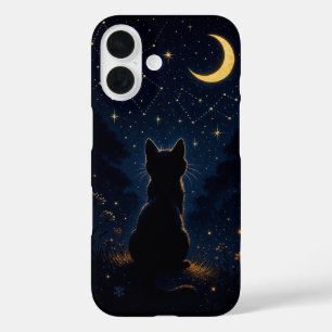 Funda iPhone 16 Gato Negro Bajo Luna Creciente - Cielo Nocturno Má