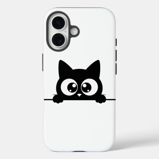 Funda iPhone 16 Gato negro de búsqueda (Reverso )