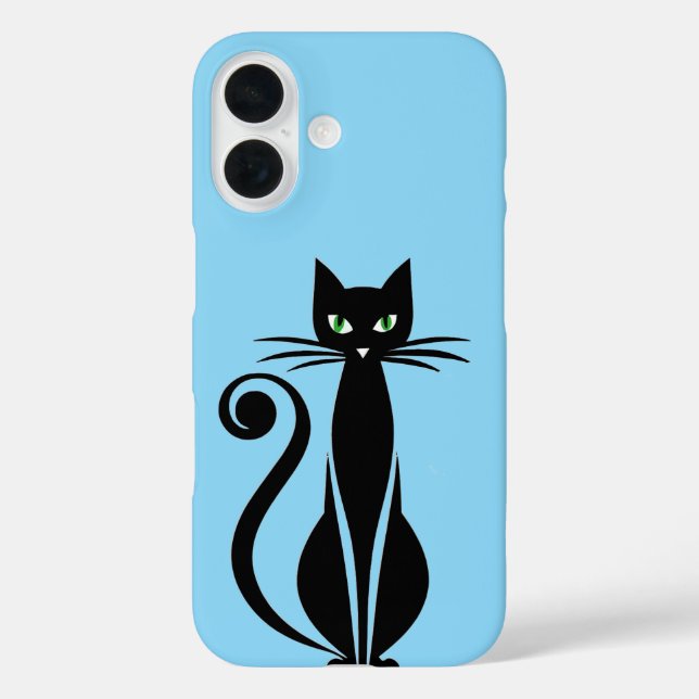 Funda iPhone 16 Gato negro lindo con ojos verdes (Reverso )