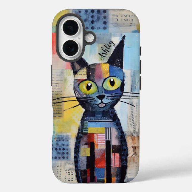 Funda iPhone 16 Gato negro lindo personalizado (Reverso )
