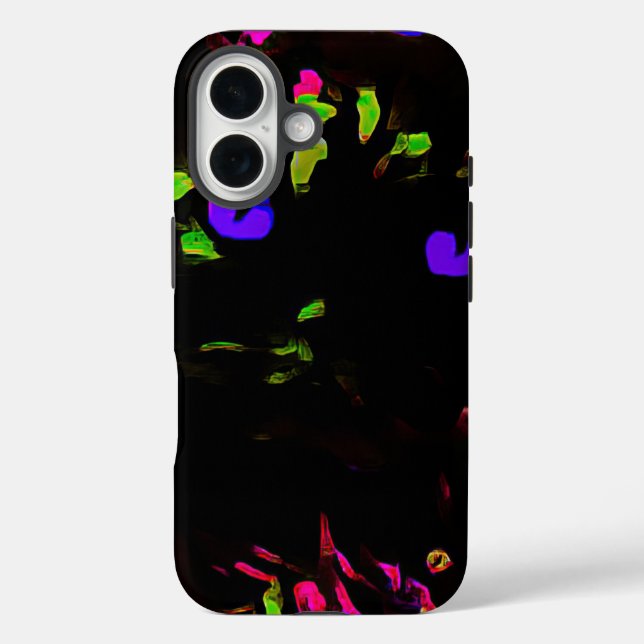Funda iPhone 16 Gato negro neón con ojos brillantes (Reverso )