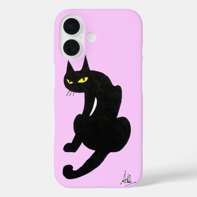 Funda iPhone 16 GATO NEGRO NINJA Lilac rosado (Reverso )