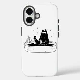Funda iPhone 16 Gato Negro Relajándose En Baño De Burbujas