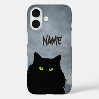 Funda iPhone 16 Gato Negro y Nubes Enojadas
