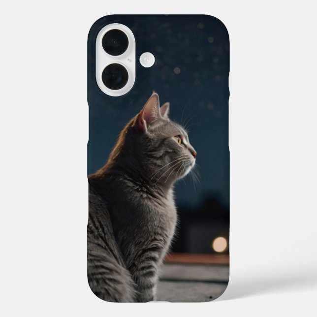 Funda iPhone 16 Gato nocturno estrellado (Reverso )