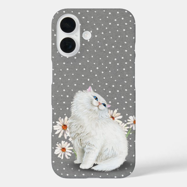 Funda iPhone 16 Gato persa blanco y maricas (Reverso )