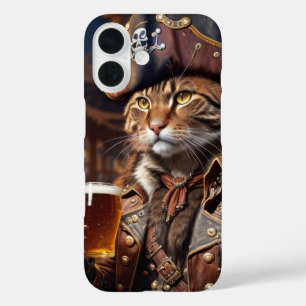 Funda iPhone 16 Gato pirata con cerveza