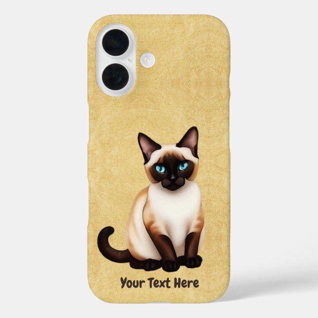 Funda iPhone 16 Gato Siamés En Papel Antiguo (Reverso )