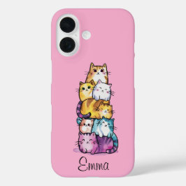 Funda iPhone 16 Gatos de acuarela personalizados, Minimalistas