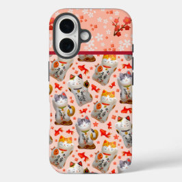 Funda iPhone 16 Gatos ganaderos japoneses de guiño Maneki-neko