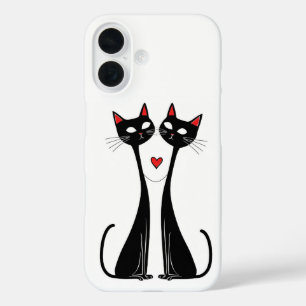 Funda iPhone 16 Gatos negros románticos regalo para amantes de los