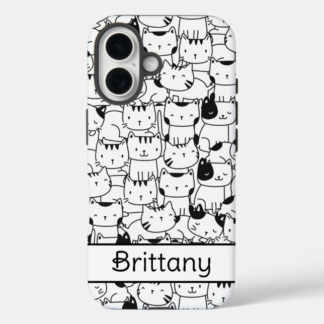 Funda iPhone 16 Gatos Negros y Blancos Adorables (Reverso )