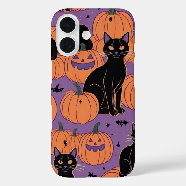 Funda iPhone 16 Gatos y calabazas de Kawaii (Reverso )