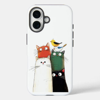 Funda iPhone 16 Gatos y pájaros apilados