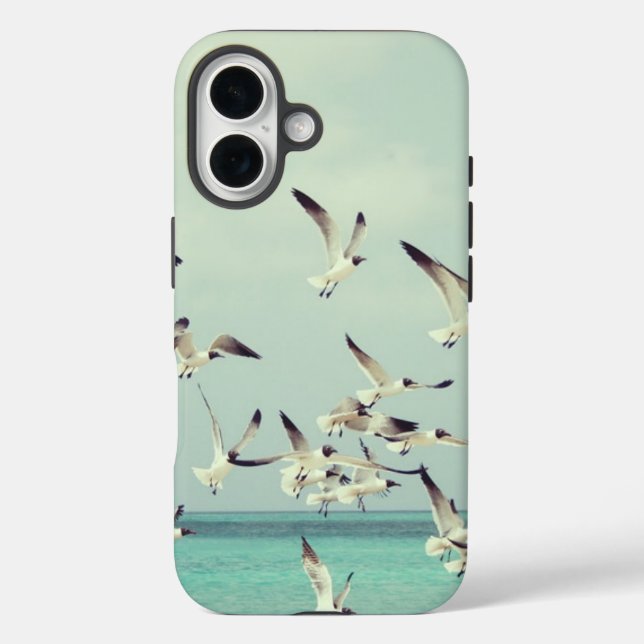 Funda iPhone 16 Gaviotas volando sobre el océano (Reverso )
