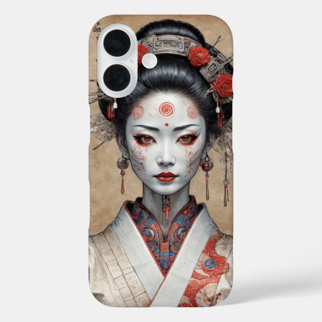 Funda iPhone 16 Geisha cyborg Japón moderno portada (Reverso )