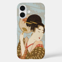 Geisha japonesa vintage Chica en Kimono con ventil