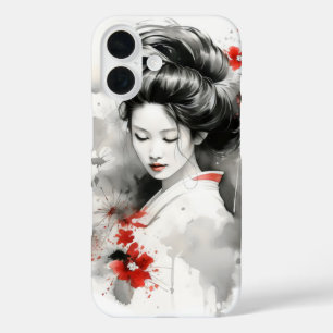 Funda iPhone 16 Geisha rojo negro