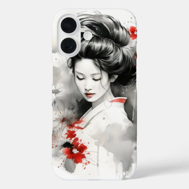 Funda iPhone 16 Geisha rojo negro (Reverso )