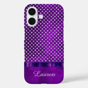 Funda iPhone 16 Gema real morado plateado personalizado