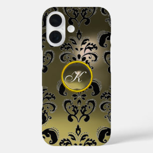 Funda iPhone 16 GEMSTONE MONOGRAM Floral GRIS BLACK DAMASK