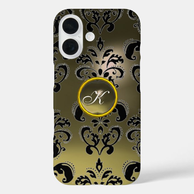 Funda iPhone 16 GEMSTONE MONOGRAM Floral GRIS BLACK DAMASK (Reverso )
