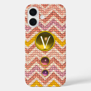 FUNDA iPhone 16 GEMSTONES AMARILLOS ROJOS Y CHEVRONES MOSAICOS MON