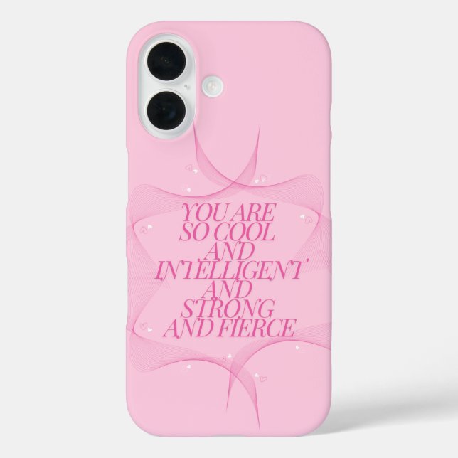 Funda iPhone 16 Genial, Inteligente, Fuerte, Feroz, Jefa, Rosa (Reverso )