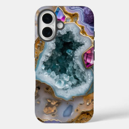 Funda iPhone 16 Geode azul místico con acentos dorados - St de cri