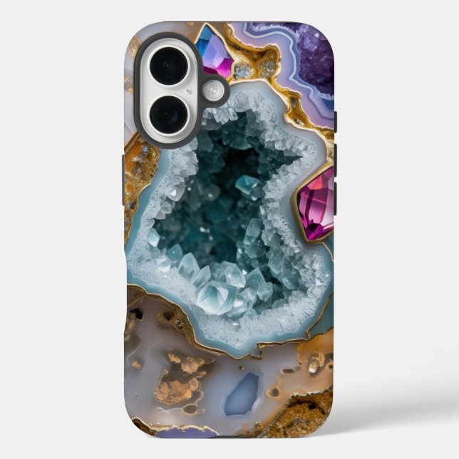 Funda iPhone 16 Geode azul místico con acentos dorados - St de cri (Reverso )