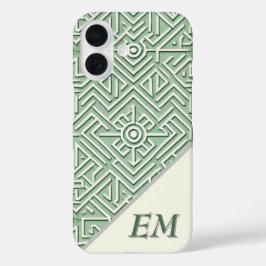 Funda iPhone 16 Geometría de crema y verde sage moderno