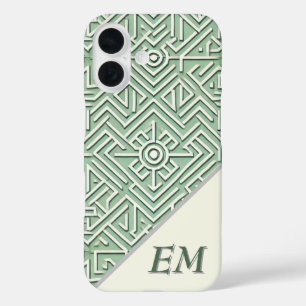 Funda iPhone 16 Geometría de crema y verde sage moderno