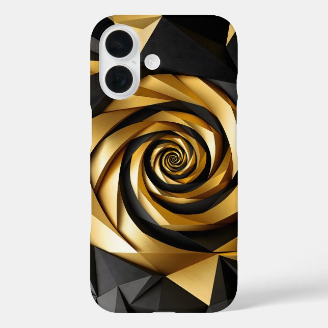 Funda iPhone 16 Geometría de espiral dorada (Reverso )