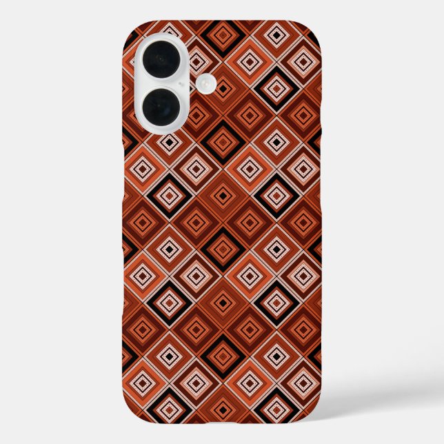 Funda iPhone 16 Geometría étnica patchwork marrón naranja  (Reverso )