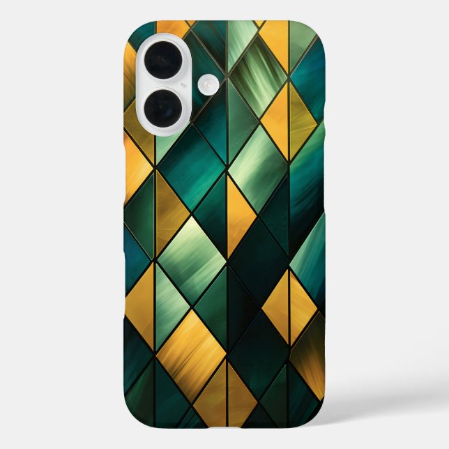 Funda iPhone 16 Geometría verde abstracta de oro (Reverso )