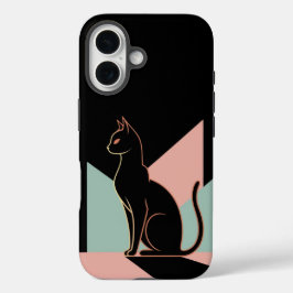 Funda iPhone 16 Geométrica del gato negro