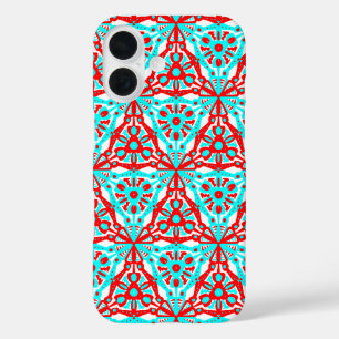 Funda iPhone 16 Geométrica nórdica de invierno en azul blanco rojo