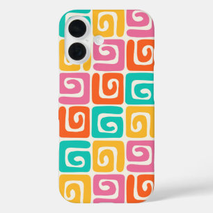 Funda iPhone 16 Geométricos Retro Coloridos y Remolinos en Negrita