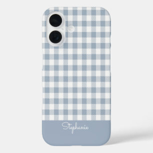 Funda iPhone 16 Gingham Costero Cuadros Preppy Check Azul Blanco N